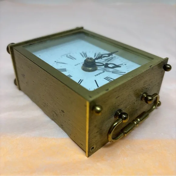 Quartz Alarm Carriage Clock in Brass Finish non working prop from west Germany - Picture 4 of 16